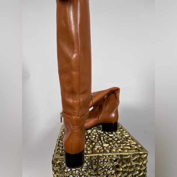 MICHAEL KORS Leather Cognac Chestnut Brown Logo Boots - Picture 2 of 7